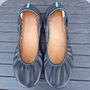 Tieks by Gavrieli Womens Size 10 Black Pebbled Leather Teal Accents Ballet Flats